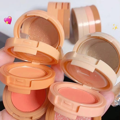 3-in-1 Blusher, Highlighter & Contour Sculpt Palette with Mirror for Women & Girls | Champagne Glow Highlighter with Peach & Rosy Pink Blush Shades | Mini Compact Travel Makeup Kit | Long-Lasting Highly Pigmented Palette for a Fresh, Natural Glowing Look.
