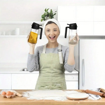 2-in-1 Glass Olive Oil Sprayer and Dispenser Bottle, 500ml Refillable Oil Spray Bottle for Cooking, Air Fryer, BBQ, Salad, Frying and Baking, Food-Grade, Leak-Proof Kitchen Oil Sprayer.