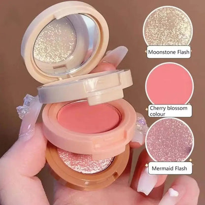 3-in-1 Blusher, Highlighter & Contour Sculpt Palette with Mirror for Women & Girls | Champagne Glow Highlighter with Peach & Rosy Pink Blush Shades | Mini Compact Travel Makeup Kit | Long-Lasting Highly Pigmented Palette for a Fresh, Natural Glowing Look.
