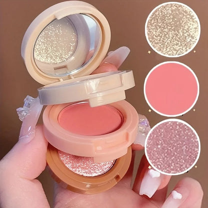3-in-1 Blusher, Highlighter & Contour Sculpt Palette with Mirror for Women & Girls | Champagne Glow Highlighter with Peach & Rosy Pink Blush Shades | Mini Compact Travel Makeup Kit | Long-Lasting Highly Pigmented Palette for a Fresh, Natural Glowing Look.