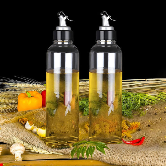 Plastic Oil Dispenser Set (Pack of 2) | 1L Each | Transparent, Leak-Proof, BPA-Free | Durable & Easy to Use | Perfect for Cooking Oil & Vinegar | Total Capacity: 2L
