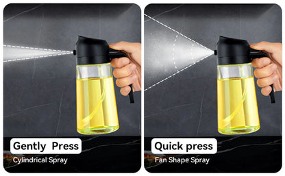 2-in-1 Glass Olive Oil Sprayer and Dispenser Bottle, 500ml Refillable Oil Spray Bottle for Cooking, Air Fryer, BBQ, Salad, Frying and Baking, Food-Grade, Leak-Proof Kitchen Oil Sprayer.
