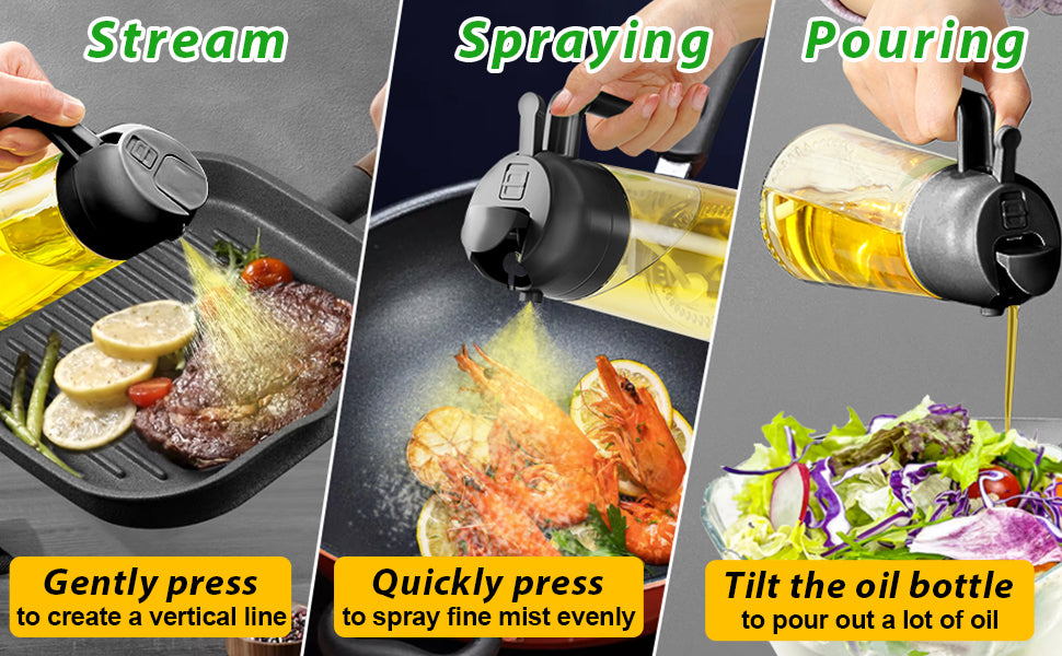 2-in-1 Glass Olive Oil Sprayer and Dispenser Bottle, 500ml Refillable Oil Spray Bottle for Cooking, Air Fryer, BBQ, Salad, Frying and Baking, Food-Grade, Leak-Proof Kitchen Oil Sprayer.
