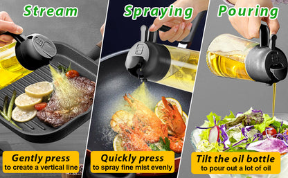 2-in-1 Glass Olive Oil Sprayer and Dispenser Bottle, 500ml Refillable Oil Spray Bottle for Cooking, Air Fryer, BBQ, Salad, Frying and Baking, Food-Grade, Leak-Proof Kitchen Oil Sprayer.