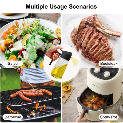 2-in-1 Glass Olive Oil Sprayer and Dispenser Bottle, 500ml Refillable Oil Spray Bottle for Cooking, Air Fryer, BBQ, Salad, Frying and Baking, Food-Grade, Leak-Proof Kitchen Oil Sprayer.