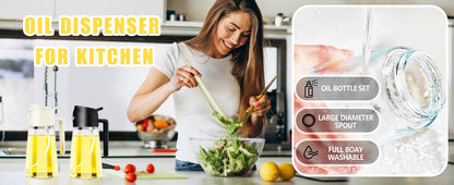 2-in-1 Glass Olive Oil Sprayer and Dispenser Bottle, 500ml Refillable Oil Spray Bottle for Cooking, Air Fryer, BBQ, Salad, Frying and Baking, Food-Grade, Leak-Proof Kitchen Oil Sprayer.