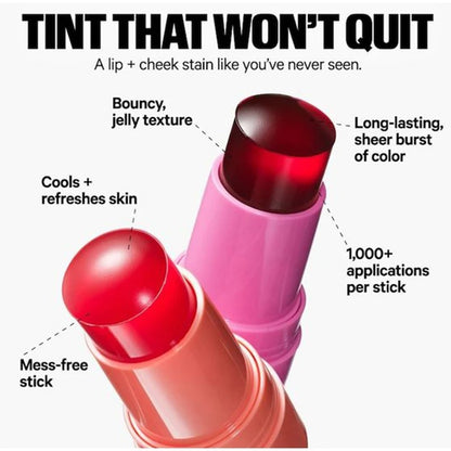 4 Colors Jelly Blush Tint Stick Pack of 2 | 4-in-1 Multi-Use for Lips, Cheeks, Eyes & Blush | Highly Pigmented Super Stay Tint Stick | Waterproof, Non-Transfer & Non-Sticky | Long-Lasting | Velvet Matte Finish | Perfect for Daily Makeup for Women & Girls.
