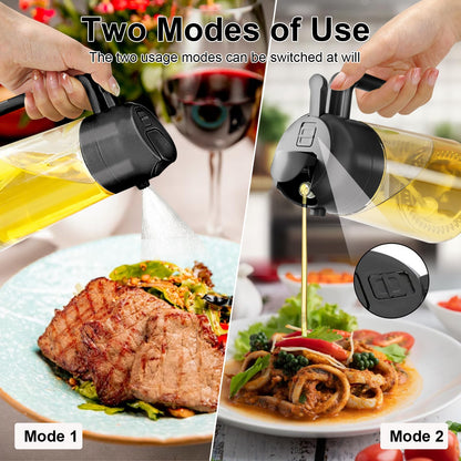 2-in-1 Glass Olive Oil Sprayer and Dispenser Bottle, 500ml Refillable Oil Spray Bottle for Cooking, Air Fryer, BBQ, Salad, Frying and Baking, Food-Grade, Leak-Proof Kitchen Oil Sprayer.