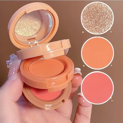 3-in-1 Blusher, Highlighter & Contour Sculpt Palette with Mirror for Women & Girls | Champagne Glow Highlighter with Peach & Rosy Pink Blush Shades | Mini Compact Travel Makeup Kit | Long-Lasting Highly Pigmented Palette for a Fresh, Natural Glowing Look.