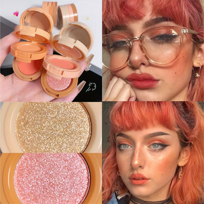 3-in-1 Blusher, Highlighter & Contour Sculpt Palette with Mirror for Women & Girls | Champagne Glow Highlighter with Peach & Rosy Pink Blush Shades | Mini Compact Travel Makeup Kit | Long-Lasting Highly Pigmented Palette for a Fresh, Natural Glowing Look.