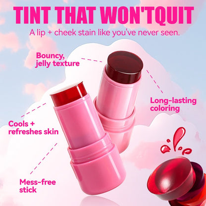 4 Colors Jelly Blush Tint Stick Pack of 2 | 4-in-1 Multi-Use for Lips, Cheeks, Eyes & Blush | Highly Pigmented Super Stay Tint Stick | Waterproof, Non-Transfer & Non-Sticky | Long-Lasting | Velvet Matte Finish | Perfect for Daily Makeup for Women & Girls.