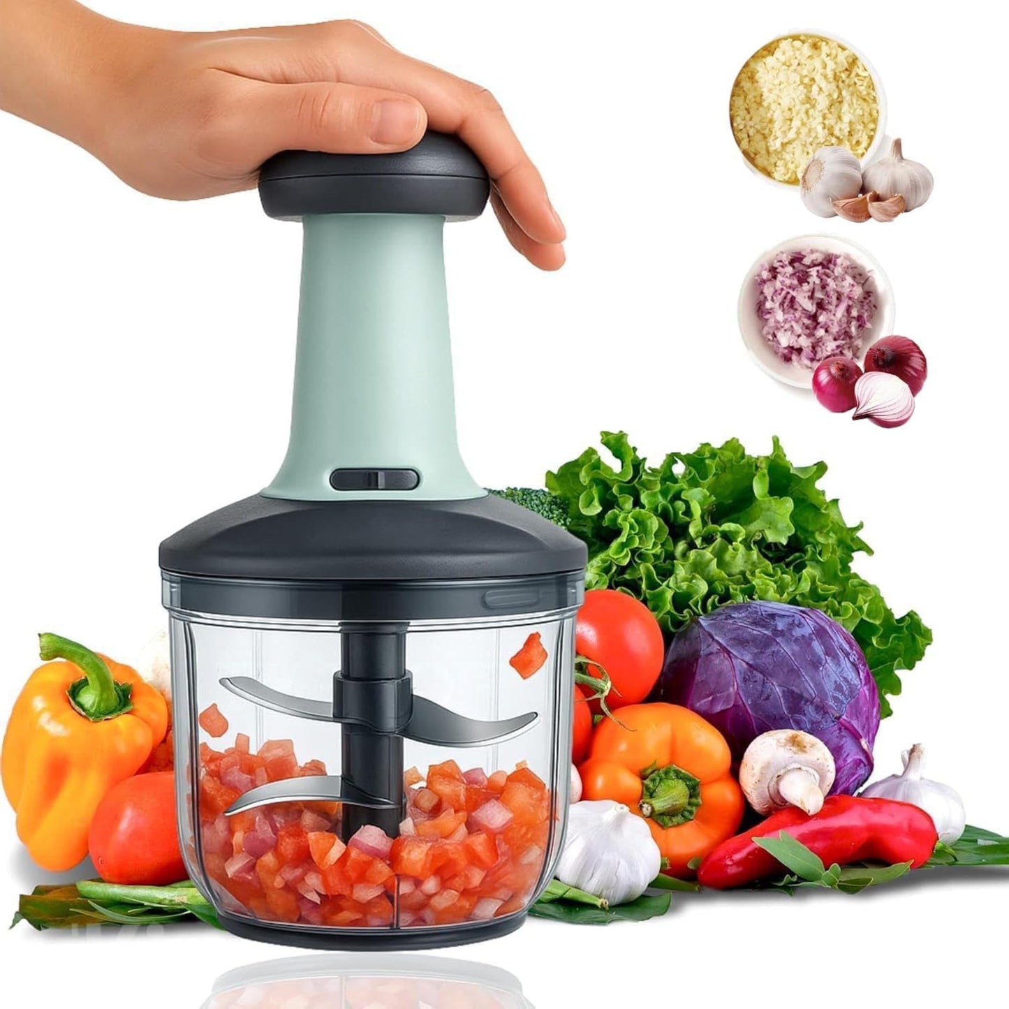 Push Chopper for Vegetables & Fruits | Manual Onion Cutter | Multipurpose Food Dicer Mincer for Veggies Garlic Tomato Potato Ginger Fruits Nuts Herbs etc. | BPA-Free Safe Container (1 pc)