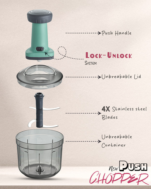 Push Chopper for Vegetables & Fruits | Manual Onion Cutter | Multipurpose Food Dicer Mincer for Veggies Garlic Tomato Potato Ginger Fruits Nuts Herbs etc. | BPA-Free Safe Container (1 pc)
