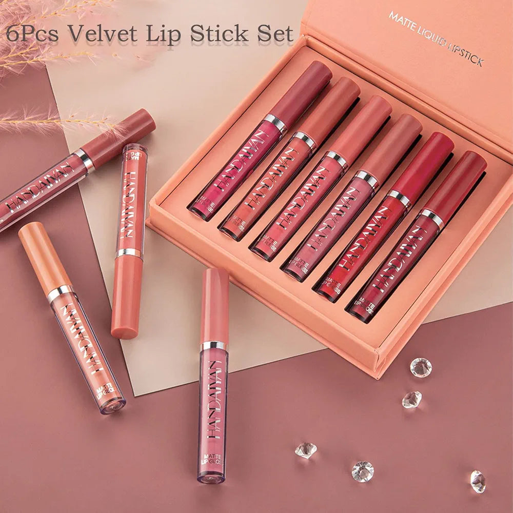 6-Piece Velvet Matte Liquid Lipstick Set with a waterproof, long-lasting, non-sticky formula in stunning nude shades. Quick-drying with up to 24-hour stay, ideal for daily use or as a makeup gift for women, Combo Pack (6 x 3ML each).