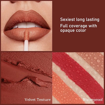 6-Piece Velvet Matte Liquid Lipstick Set with a waterproof, long-lasting, non-sticky formula in stunning nude shades. Quick-drying with up to 24-hour stay, ideal for daily use or as a makeup gift for women, Combo Pack (6 x 3ML each).