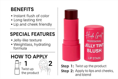 4 Colors Jelly Blush Tint Stick Pack of 2 | 4-in-1 Multi-Use for Lips, Cheeks, Eyes & Blush | Highly Pigmented Super Stay Tint Stick | Waterproof, Non-Transfer & Non-Sticky | Long-Lasting | Velvet Matte Finish | Perfect for Daily Makeup for Women & Girls.