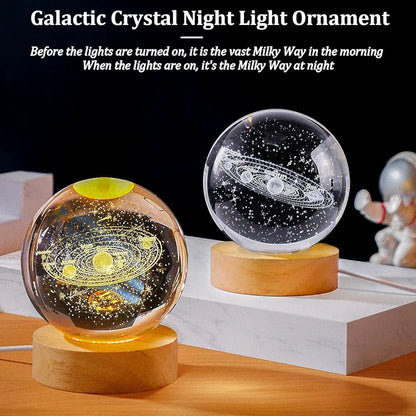 3D Planet Crystal Ball Night Lamp | Solar System LED Light with USB-Powered Glow and Elegant Wooden Base | Unique Home Décor and Perfect Gift for Birthdays, Christmas, Teens, Men, Women, Kids, Boys, and Girls.