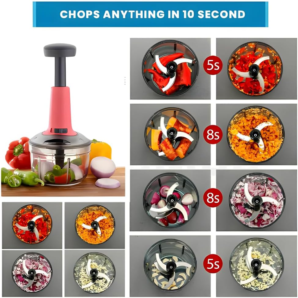 Push Chopper for Vegetables & Fruits | Manual Onion Cutter | Multipurpose Food Dicer Mincer for Veggies Garlic Tomato Potato Ginger Fruits Nuts Herbs etc. | BPA-Free Safe Container (1 pc)