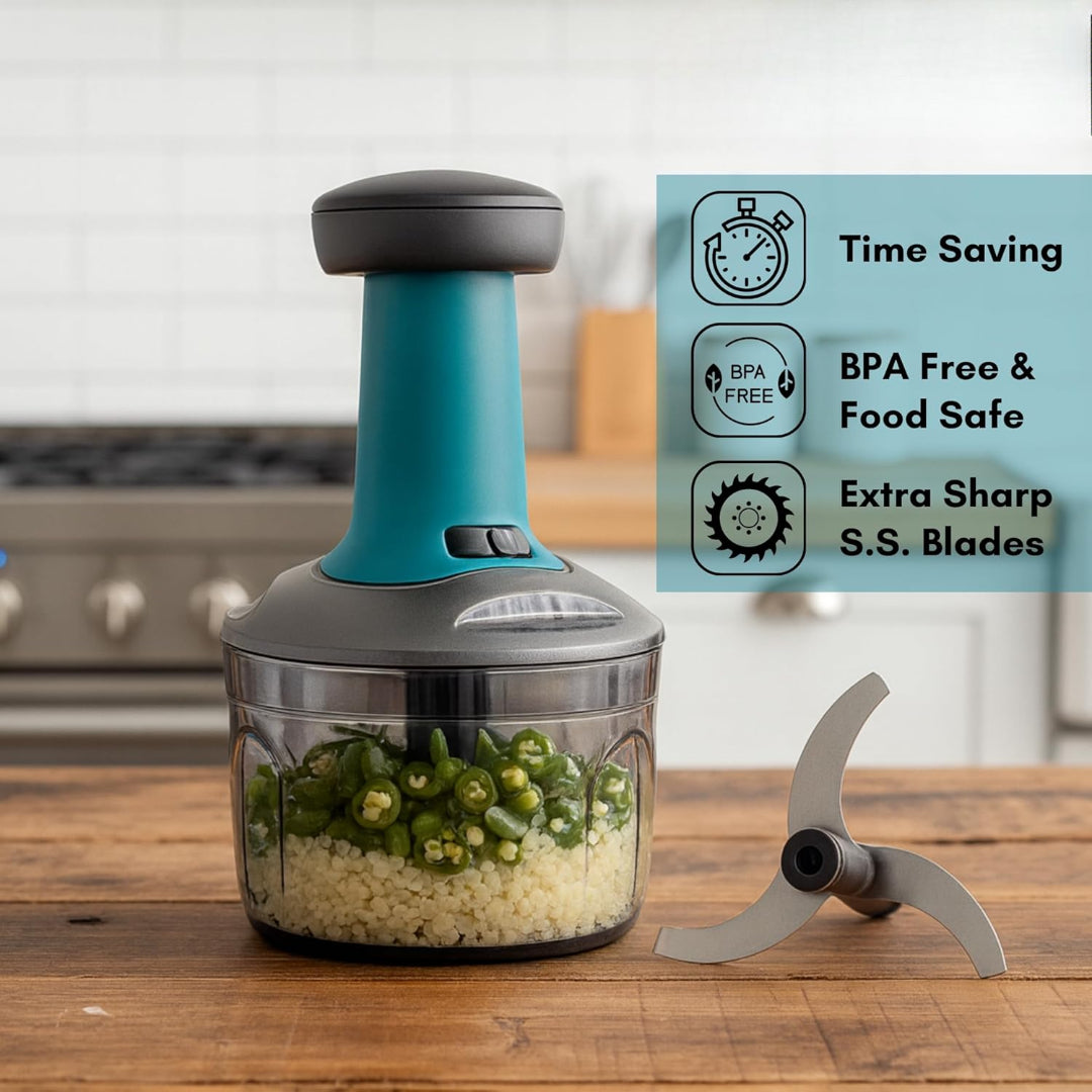 Push Chopper for Vegetables & Fruits | Manual Onion Cutter | Multipurpose Food Dicer Mincer for Veggies Garlic Tomato Potato Ginger Fruits Nuts Herbs etc. | BPA-Free Safe Container (1 pc)