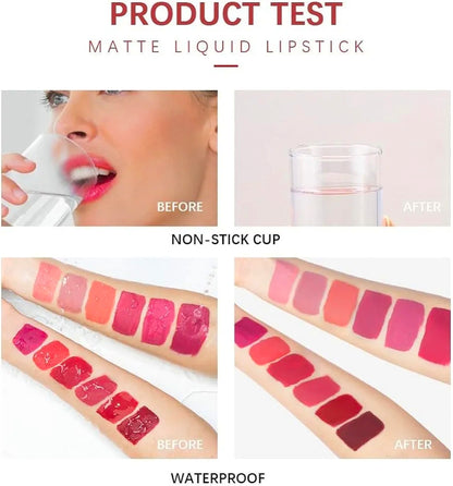 6-Piece Velvet Matte Liquid Lipstick Set with a waterproof, long-lasting, non-sticky formula in stunning nude shades. Quick-drying with up to 24-hour stay, ideal for daily use or as a makeup gift for women, Combo Pack (6 x 3ML each).