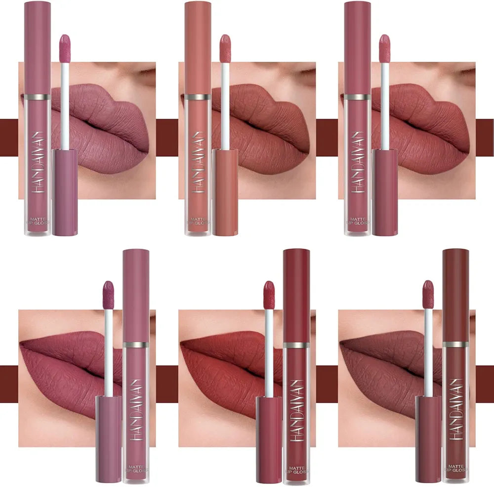 6-Piece Velvet Matte Liquid Lipstick Set with a waterproof, long-lasting, non-sticky formula in stunning nude shades. Quick-drying with up to 24-hour stay, ideal for daily use or as a makeup gift for women, Combo Pack (6 x 3ML each).