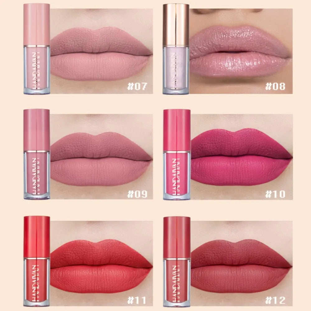 12-Piece Velvet Matte Liquid Lipstick Set with waterproof, long-lasting, non-sticky formula in stunning nude shades. Quick-drying with up to 24-hour stay, ideal for daily use or as a makeup gift for women. (2.5ML X 12)