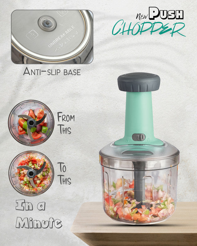 Push Chopper for Vegetables & Fruits | Manual Onion Cutter | Multipurpose Food Dicer Mincer for Veggies Garlic Tomato Potato Ginger Fruits Nuts Herbs etc. | BPA-Free Safe Container (1 pc)