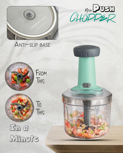 Push Chopper for Vegetables & Fruits | Manual Onion Cutter | Multipurpose Food Dicer Mincer for Veggies Garlic Tomato Potato Ginger Fruits Nuts Herbs etc. | BPA-Free Safe Container (1 pc)
