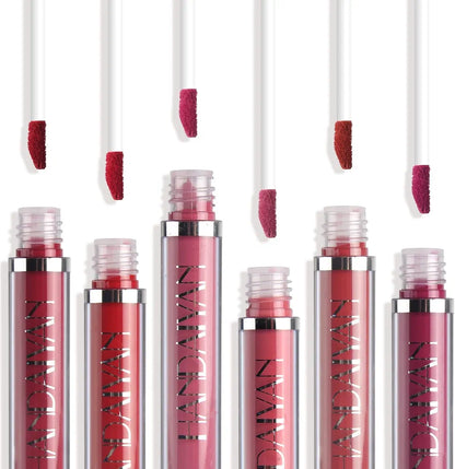 6-Piece Velvet Matte Liquid Lipstick Set with a waterproof, long-lasting, non-sticky formula in stunning nude shades. Quick-drying with up to 24-hour stay, ideal for daily use or as a makeup gift for women, Combo Pack (6 x 3ML each).