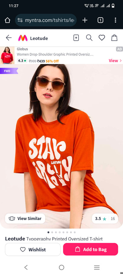 Stay Groovy Typography Printed Drop Shoulder Oversized T-Shirt for Women (Orange) – Trendy Half Sleeve Tee with Classic Round Neck, Soft & Breathable Cotton Blend Fabric for Comfort & Durability. Perfect for a Casual, Comfy, and Stylish Look!