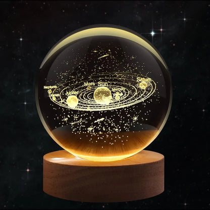 3D Planet Crystal Ball Night Lamp | Solar System LED Light with USB-Powered Glow and Elegant Wooden Base | Unique Home Décor and Perfect Gift for Birthdays, Christmas, Teens, Men, Women, Kids, Boys, and Girls.