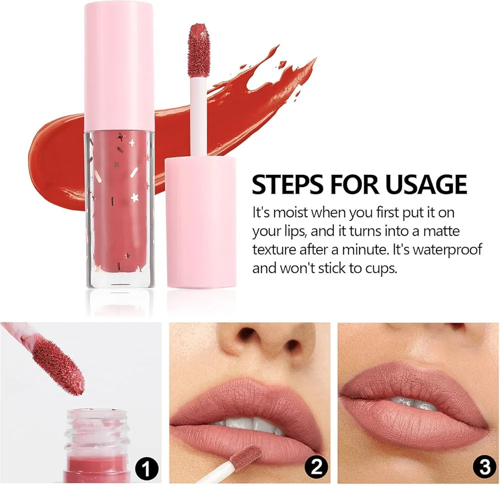 My Handaiyan 12-Color Liquid Lipstick Set – Glittering Matte & Glossy Finish, Highly Pigmented, Waterproof, Smudge-Proof, Long-Lasting 24-Hour Stay, Quick-Drying & Non-Sticky Formula, Nude & Multicolor Shades, Perfect Gift for Women. (2.5ML x 12)