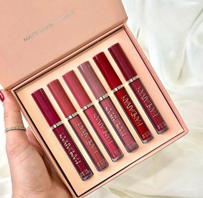 6-Piece Velvet Matte Liquid Lipstick Set with a waterproof, long-lasting, non-sticky formula in stunning nude shades. Quick-drying with up to 24-hour stay, ideal for daily use or as a makeup gift for women, Combo Pack (6 x 3ML each).