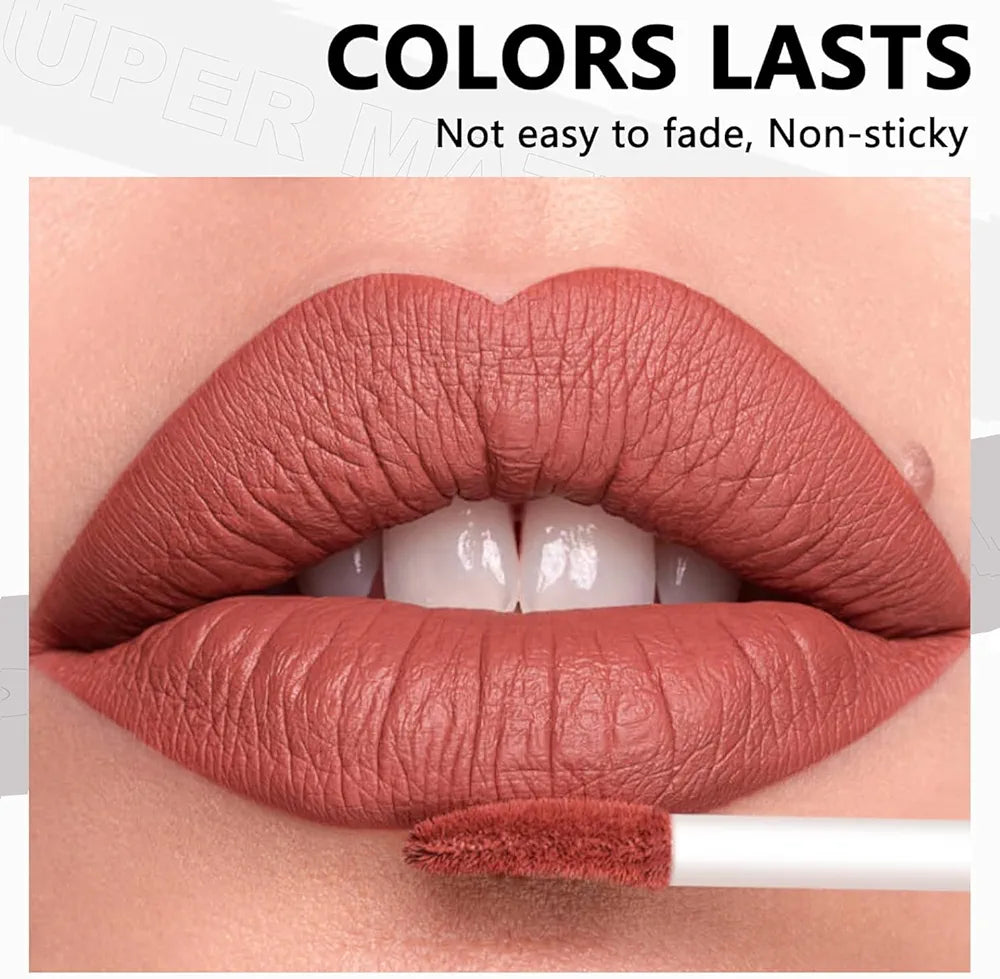 My Handaiyan 12-Color Liquid Lipstick Set – Glittering Matte & Glossy Finish, Highly Pigmented, Waterproof, Smudge-Proof, Long-Lasting 24-Hour Stay, Quick-Drying & Non-Sticky Formula, Nude & Multicolor Shades, Perfect Gift for Women. (2.5ML x 12)