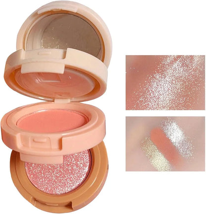 3-in-1 Blusher, Highlighter & Contour Sculpt Palette with Mirror for Women & Girls | Champagne Glow Highlighter with Peach & Rosy Pink Blush Shades | Mini Compact Travel Makeup Kit | Long-Lasting Highly Pigmented Palette for a Fresh, Natural Glowing Look.
