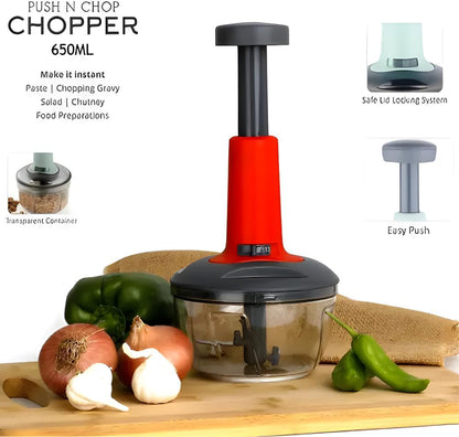 Push Chopper for Vegetables & Fruits | Manual Onion Cutter | Multipurpose Food Dicer Mincer for Veggies Garlic Tomato Potato Ginger Fruits Nuts Herbs etc. | BPA-Free Safe Container (1 pc)