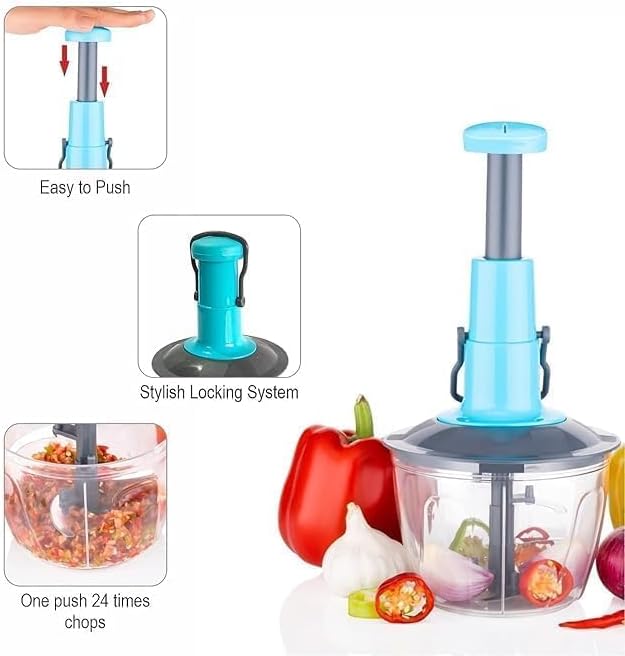 Push Chopper for Vegetables & Fruits | Manual Onion Cutter | Multipurpose Food Dicer Mincer for Veggies Garlic Tomato Potato Ginger Fruits Nuts Herbs etc. | BPA-Free Safe Container (1 pc)