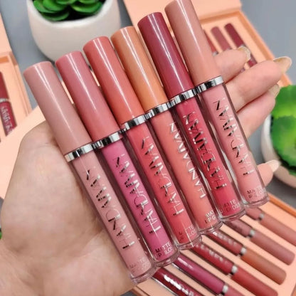 6-Piece Velvet Matte Liquid Lipstick Set with a waterproof, long-lasting, non-sticky formula in stunning nude shades. Quick-drying with up to 24-hour stay, ideal for daily use or as a makeup gift for women, Combo Pack (6 x 3ML each).
