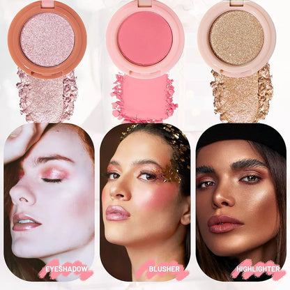 3-in-1 Blusher, Highlighter & Contour Sculpt Palette with Mirror for Women & Girls | Champagne Glow Highlighter with Peach & Rosy Pink Blush Shades | Mini Compact Travel Makeup Kit | Long-Lasting Highly Pigmented Palette for a Fresh, Natural Glowing Look.