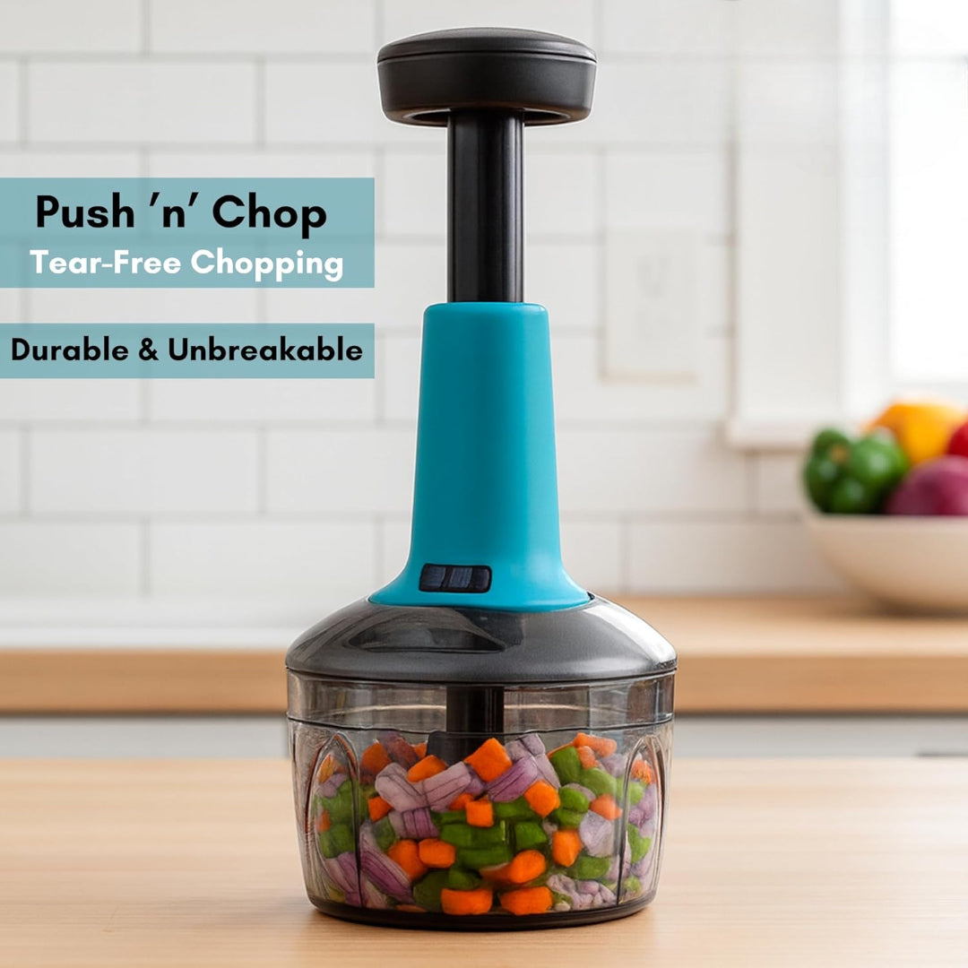 Push Chopper for Vegetables & Fruits | Manual Onion Cutter | Multipurpose Food Dicer Mincer for Veggies Garlic Tomato Potato Ginger Fruits Nuts Herbs etc. | BPA-Free Safe Container (1 pc)