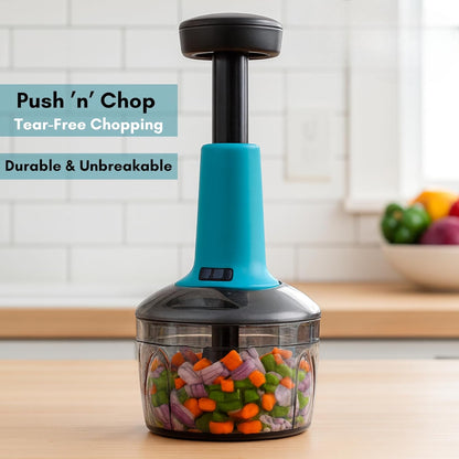 Push Chopper for Vegetables & Fruits | Manual Onion Cutter | Multipurpose Food Dicer Mincer for Veggies Garlic Tomato Potato Ginger Fruits Nuts Herbs etc. | BPA-Free Safe Container (1 pc)