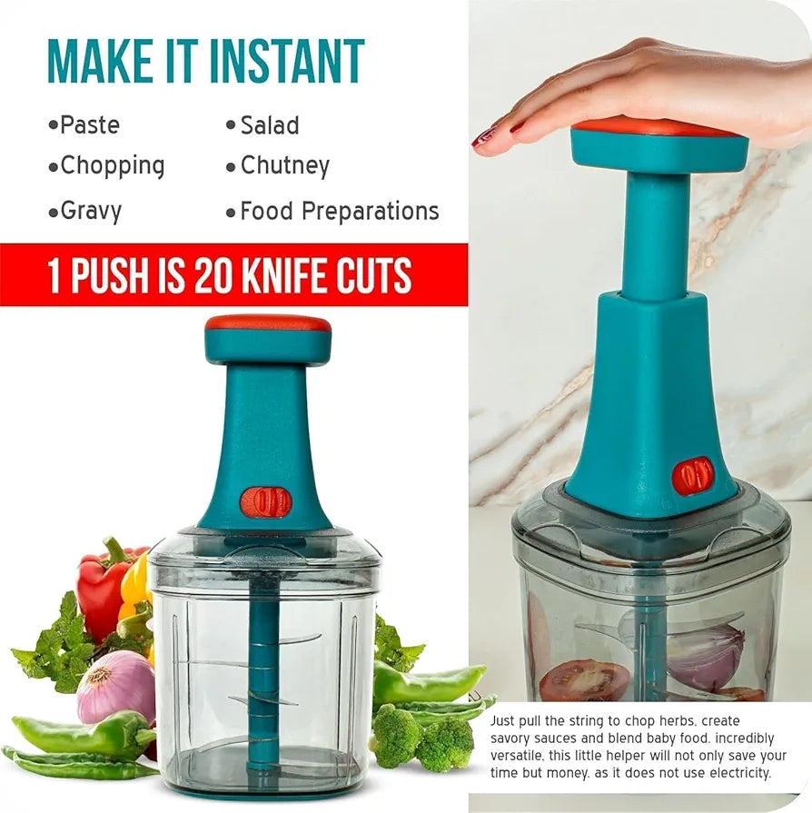 Push Chopper for Vegetables & Fruits | Manual Onion Cutter | Multipurpose Food Dicer Mincer for Veggies Garlic Tomato Potato Ginger Fruits Nuts Herbs etc. | BPA-Free Safe Container (1 pc)