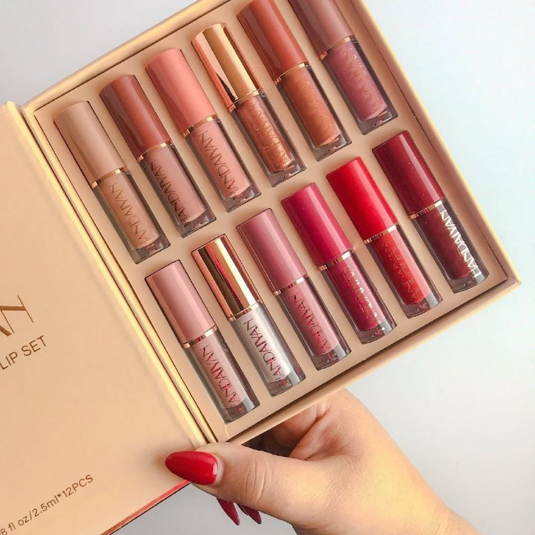 12-Piece Velvet Matte Liquid Lipstick Set with waterproof, long-lasting, non-sticky formula in stunning nude shades. Quick-drying with up to 24-hour stay, ideal for daily use or as a makeup gift for women. (2.5ML X 12)