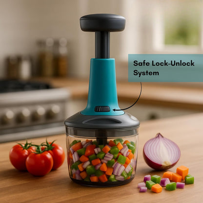 Push Chopper for Vegetables & Fruits | Manual Onion Cutter | Multipurpose Food Dicer Mincer for Veggies Garlic Tomato Potato Ginger Fruits Nuts Herbs etc. | BPA-Free Safe Container (1 pc)
