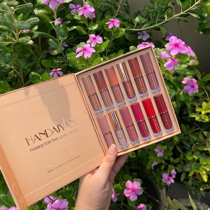 12-Piece Velvet Matte Liquid Lipstick Set with waterproof, long-lasting, non-sticky formula in stunning nude shades. Quick-drying with up to 24-hour stay, ideal for daily use or as a makeup gift for women. (2.5ML X 12)