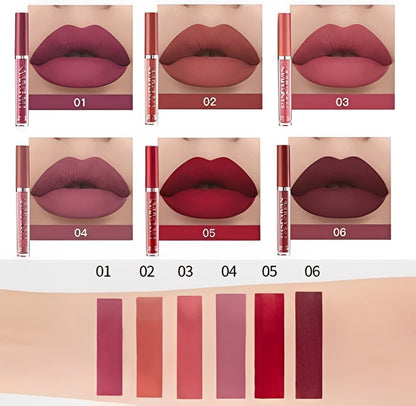6-Piece Velvet Matte Liquid Lipstick Set with a waterproof, long-lasting, non-sticky formula in stunning nude shades. Quick-drying with up to 24-hour stay, ideal for daily use or as a makeup gift for women, Combo Pack (6 x 3ML each).