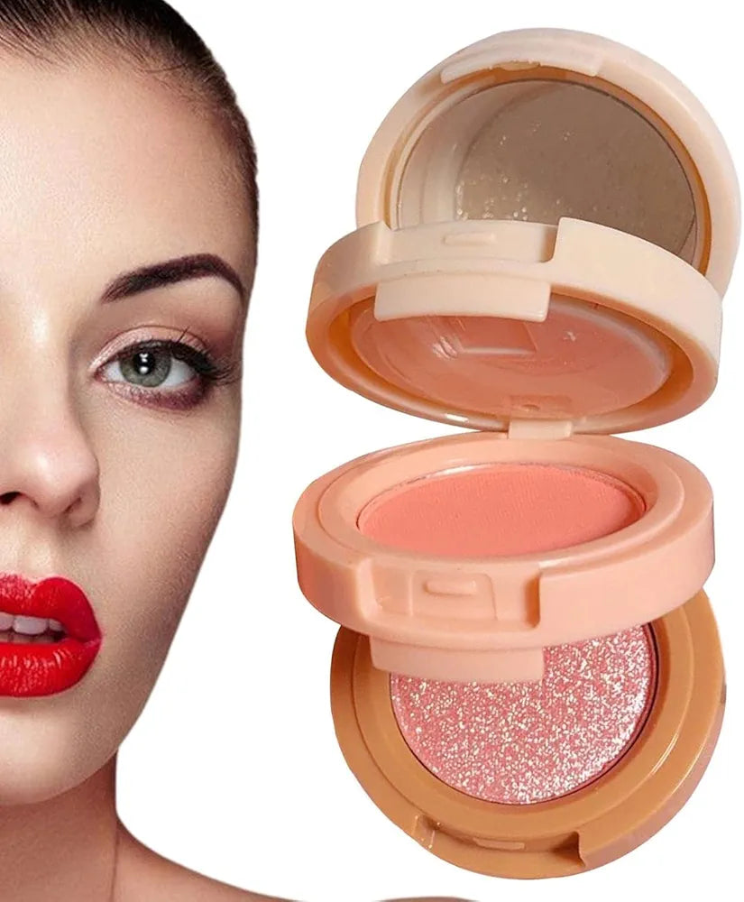 3-in-1 Blusher, Highlighter & Contour Sculpt Palette with Mirror for Women & Girls | Champagne Glow Highlighter with Peach & Rosy Pink Blush Shades | Mini Compact Travel Makeup Kit | Long-Lasting Highly Pigmented Palette for a Fresh, Natural Glowing Look.