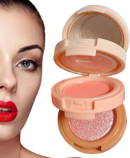 3-in-1 Blusher, Highlighter & Contour Sculpt Palette with Mirror for Women & Girls | Champagne Glow Highlighter with Peach & Rosy Pink Blush Shades | Mini Compact Travel Makeup Kit | Long-Lasting Highly Pigmented Palette for a Fresh, Natural Glowing Look.