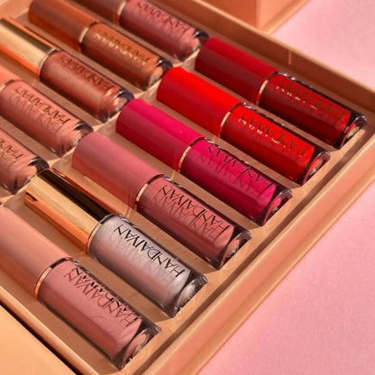 12-Piece Velvet Matte Liquid Lipstick Set with waterproof, long-lasting, non-sticky formula in stunning nude shades. Quick-drying with up to 24-hour stay, ideal for daily use or as a makeup gift for women. (2.5ML X 12)