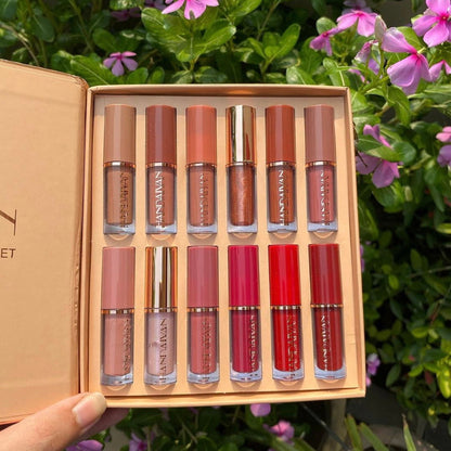 12-Piece Velvet Matte Liquid Lipstick Set with waterproof, long-lasting, non-sticky formula in stunning nude shades. Quick-drying with up to 24-hour stay, ideal for daily use or as a makeup gift for women. (2.5ML X 12)